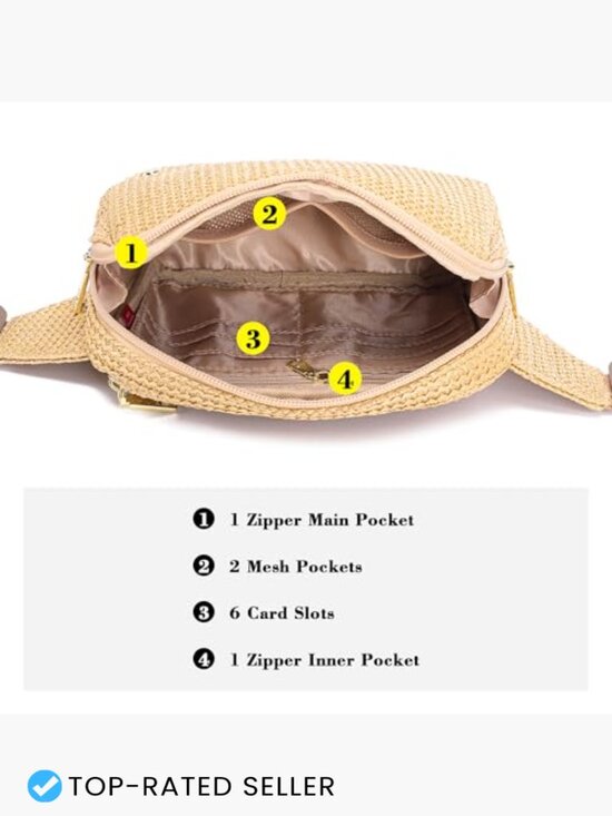 Faux Straw Belt Bag Summer Beach Crossbody Fanny Pack Travel Waist Pockets